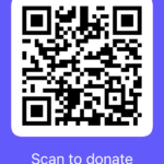 A qr code that reads " scan to donate ".